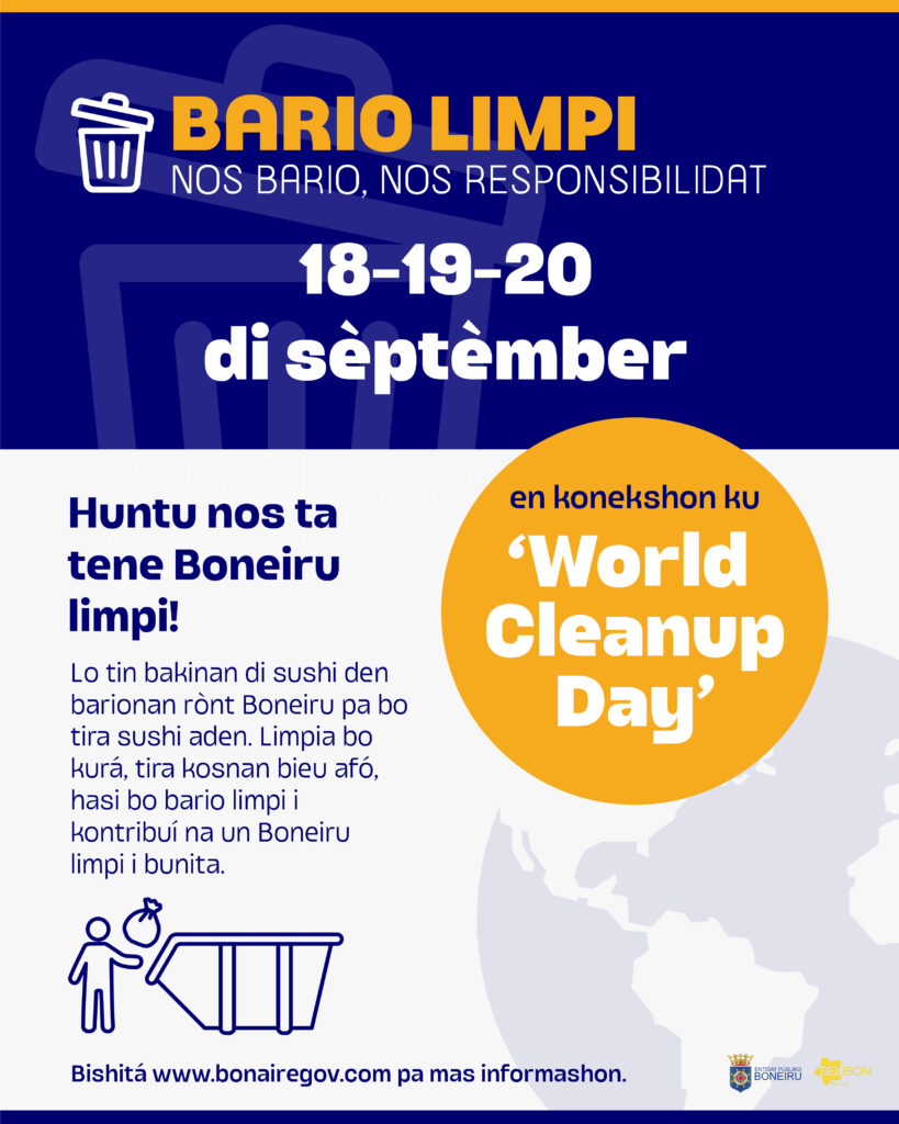 PROMÉ RÒNT DI BARIO LIMPI 2026: DURANTE TRES DIA TIN BAKI DI SUSHI DEN BARIO, KU WORLD CLEANUP DAY KOMO DIA FINAL